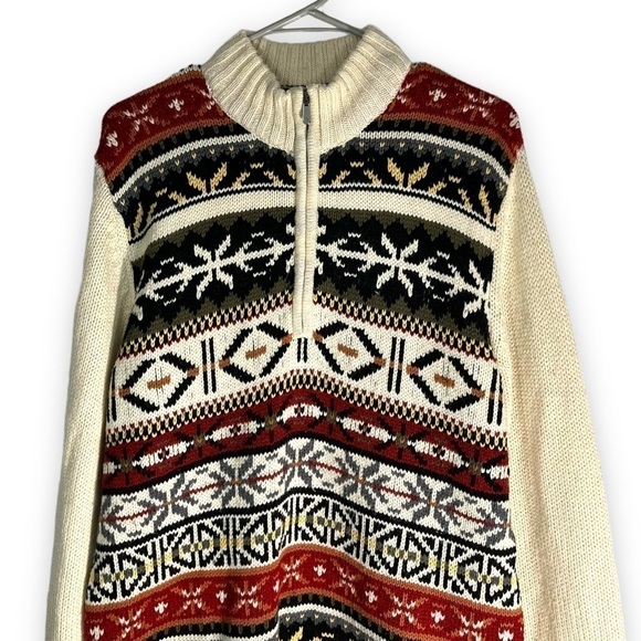 IZOD Half Zip Fair Isle Pullover Turtleneck Sweater, Multi Cream, Size Large - Picture 2 of 10